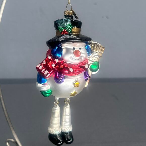 Thomas Pacconi Blown Glass Snowman Ornament 6” Hand Painted Dangle Leg Christmas - Picture 8 of 16